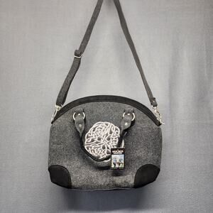 Mucros Weavers Celtic Tote Bag Gray Wool Tweed Leather Trim Ireland Handbag
